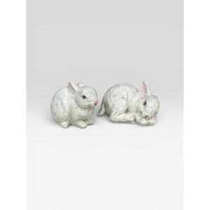 2 Small Bunny Rabbit Figurines Rustic Farmhouse Easter Springtime - Read